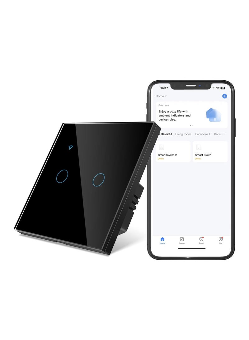 SYOSI Smart Wall Light Switch, WiFi Smart Light Switch 2-Gang 1-Way work with Alexa/Google Assistant, Glass Panel, LED Backlight, Waterproof, Multi-Way Control by Tuya Smart Life App, Neutral Wire Need - Image 1