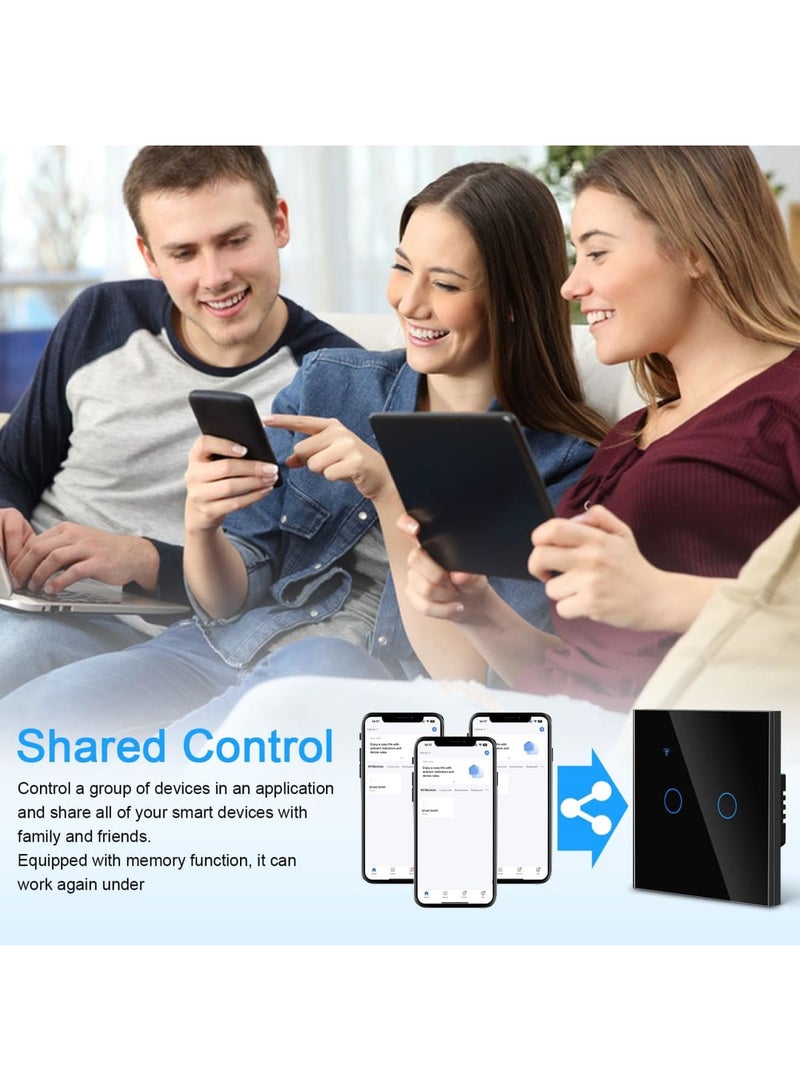 SYOSI Smart Wall Light Switch, WiFi Smart Light Switch 2-Gang 1-Way work with Alexa/Google Assistant, Glass Panel, LED Backlight, Waterproof, Multi-Way Control by Tuya Smart Life App, Neutral Wire Need - Image 4