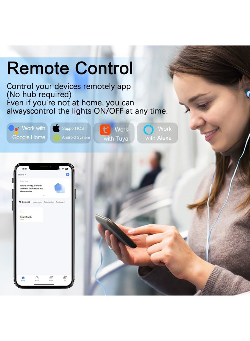 SYOSI Smart Wall Light Switch, WiFi Smart Light Switch 2-Gang 1-Way work with Alexa/Google Assistant, Glass Panel, LED Backlight, Waterproof, Multi-Way Control by Tuya Smart Life App, Neutral Wire Need - Image 3