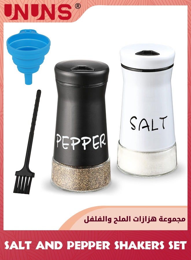 UNUNS Salt And Pepper Shakers Set,2PCS Glass Salt Shaker With Adjustable Pour Holes And Brush,Pepper Shaker With Stainless Steel Lid For Farmhouse,Kitchen,Restaurant,RV,BBQ - Image 1