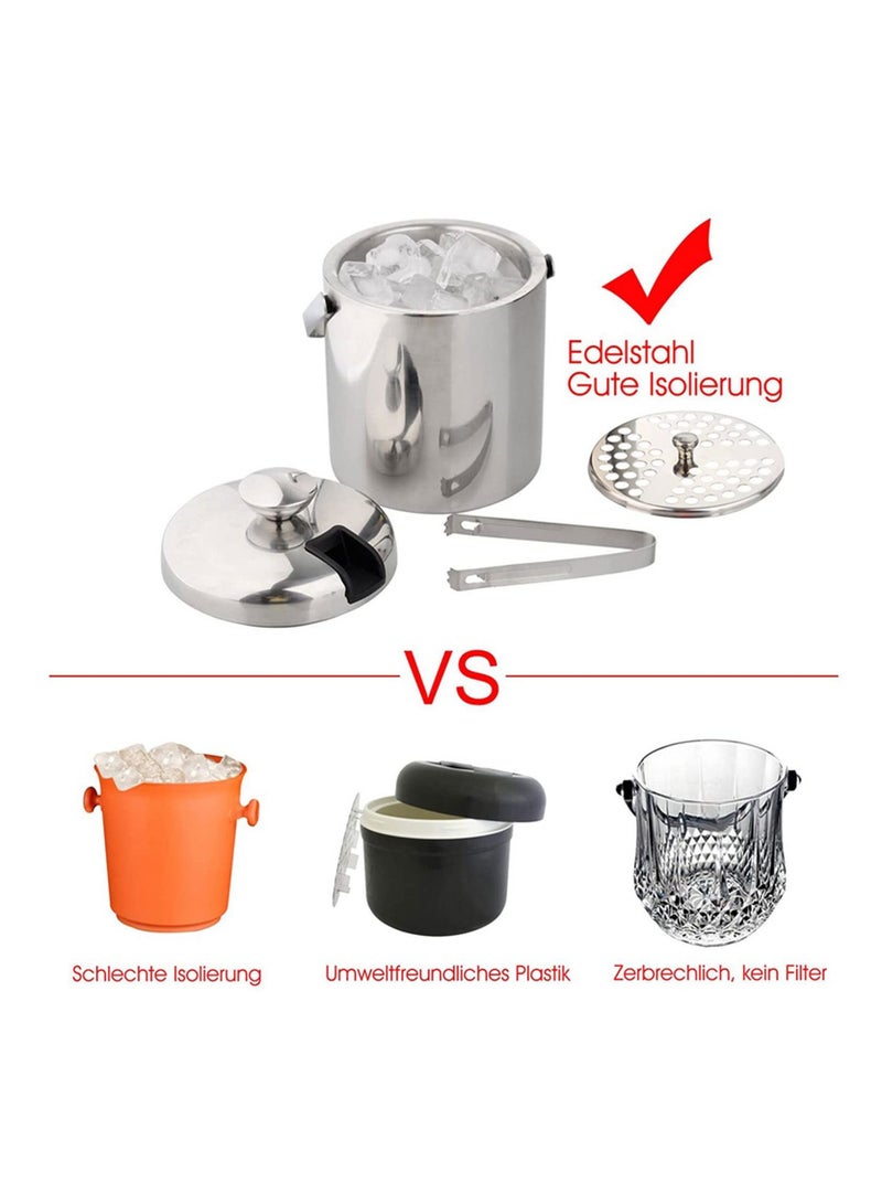 Stainless steel Ice Bucket Ice Cube Container Double Walled 1.3 Liter Ice Container  - Image 4