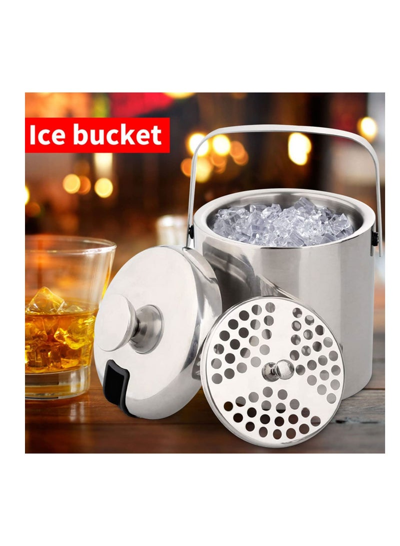 Stainless steel Ice Bucket Ice Cube Container Double Walled 1.3 Liter Ice Container  - Image 1