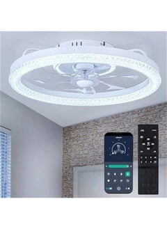 Arabest 20'' White Modern Fandelier Ceiling Fan with Dimmable LED Light, Remote Control, Timing Function and Quiet DC Motor for Bedroom and Living Room  - Image 1