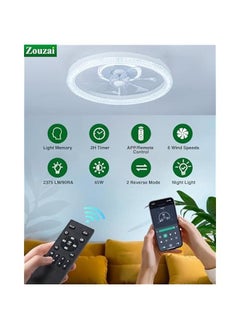 Arabest 20'' White Modern Fandelier Ceiling Fan with Dimmable LED Light, Remote Control, Timing Function and Quiet DC Motor for Bedroom and Living Room  - Image 4