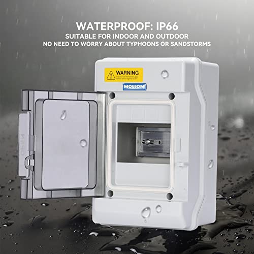 Mollom 4 Way Power Distribution Box with Bus Bars and Din Rail for Miniature Circuit Breaker MCB, Waterproof IP66.Padlock Available for Indoor and Outdoor Use - Image 3