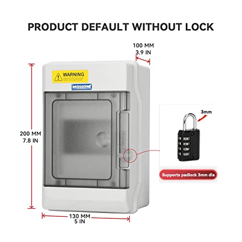 Mollom 4 Way Power Distribution Box with Bus Bars and Din Rail for Miniature Circuit Breaker MCB, Waterproof IP66.Padlock Available for Indoor and Outdoor Use - Image 2