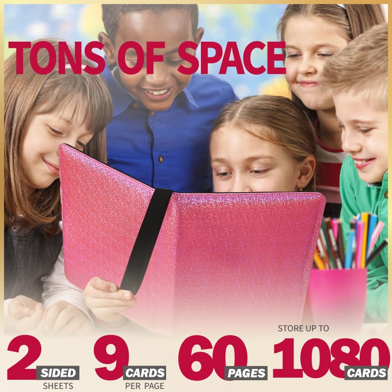Dosanlues 9 Pocket Card Binder - 1080 Double Sided Pocket PU Premium Zip Trading Card Binder Collectible Card Albums for MTG, TCG, Sports Cards, Game Cards - Bling Pink - Image 2