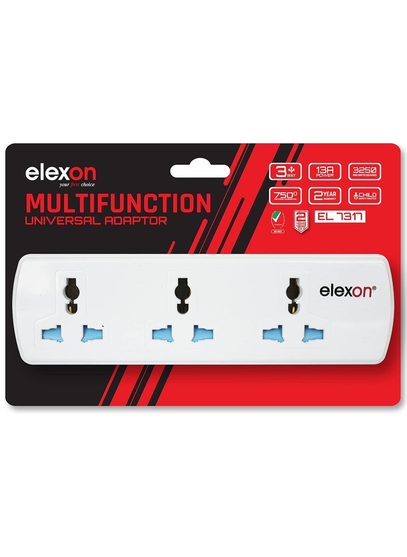 elexon - 3 Way Multi Universal Adaptor Socket White - Image 1