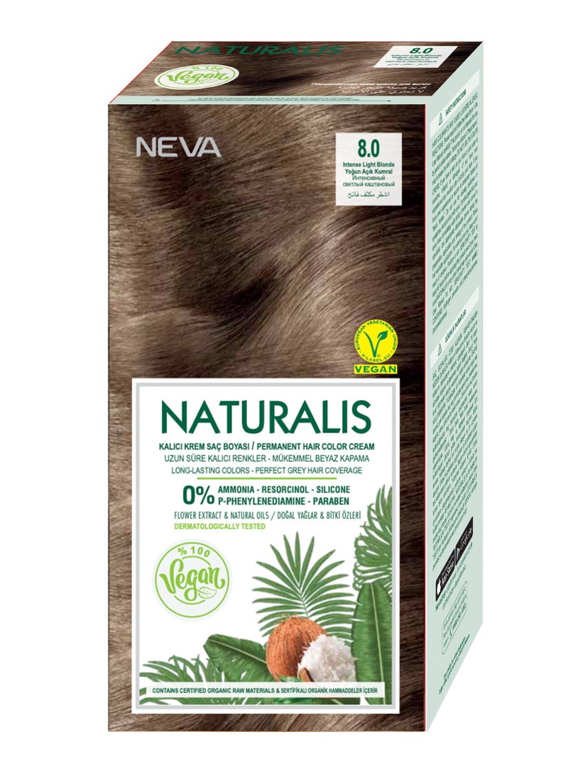 NEVA Naturalis Permanent Hair Color, Vegan,100% Gray Coverage, Organic, No Harmful Chemicals, Ammonia Free, Long-Lasting - INTENSE LIGHT BLONDE - 8.0 - Image 1