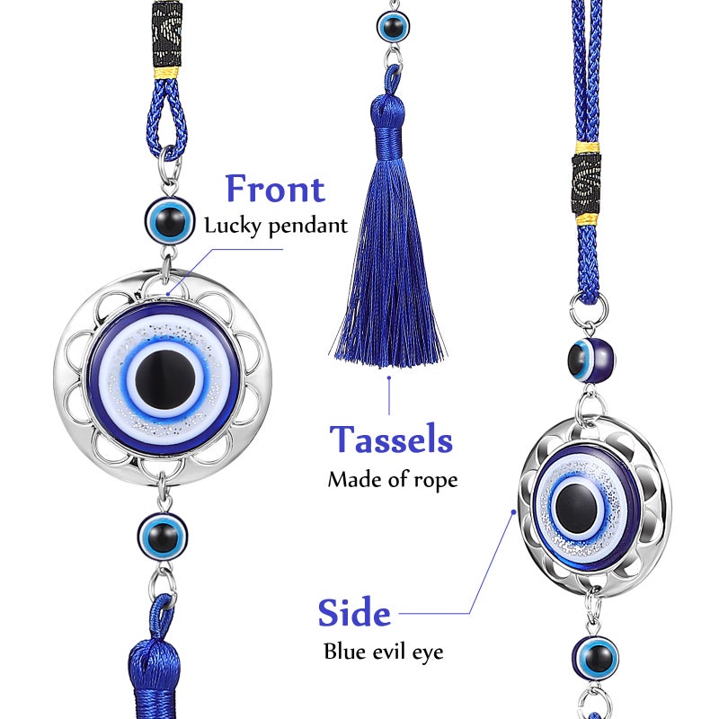 6 Pcs Car Hanging Ornaments Hanging Round and Heart Shape Eye Bead Tassel Charms Accessories for Rear View Mirror - Image 4