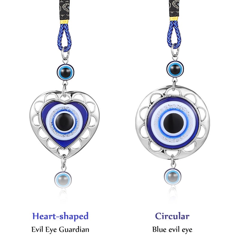 6 Pcs Car Hanging Ornaments Hanging Round and Heart Shape Eye Bead Tassel Charms Accessories for Rear View Mirror - Image 5