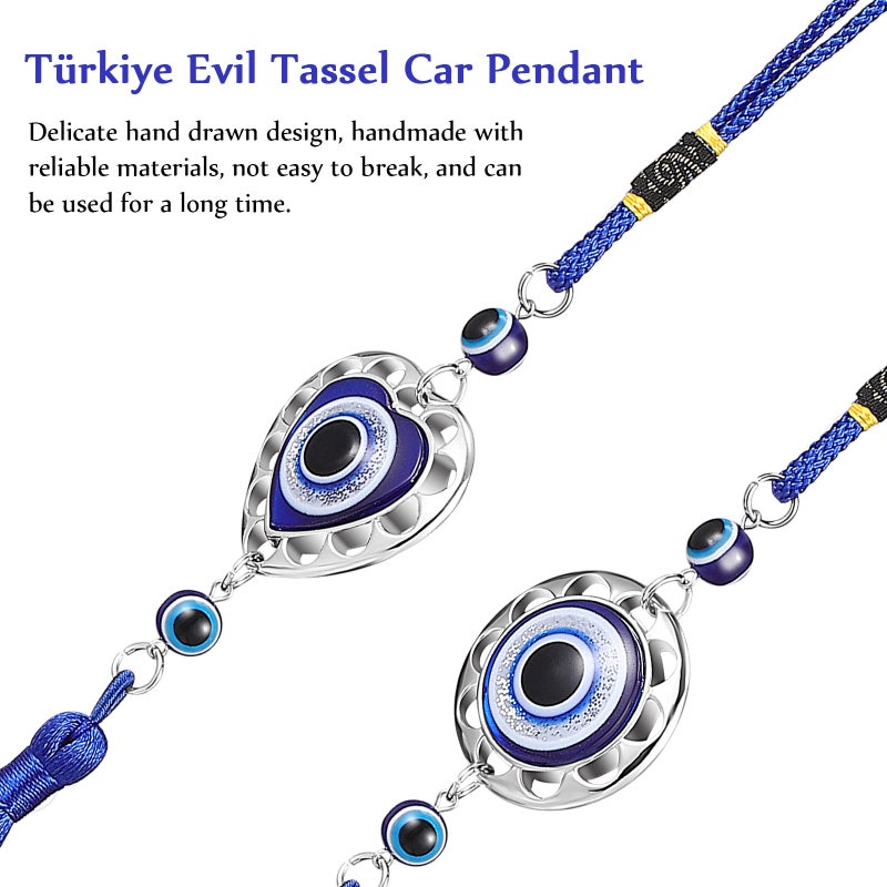 6 Pcs Car Hanging Ornaments Hanging Round and Heart Shape Eye Bead Tassel Charms Accessories for Rear View Mirror - Image 1