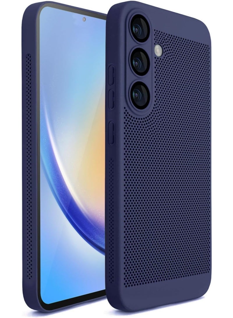 Heat Dissipation Samsung Galaxy A16 Case with Built in Camera Lens Protector Slim Fit Breathable Cooling Anti Fingerprint Hard PC Back Shockproof Cover For  (Blue) - Image 1