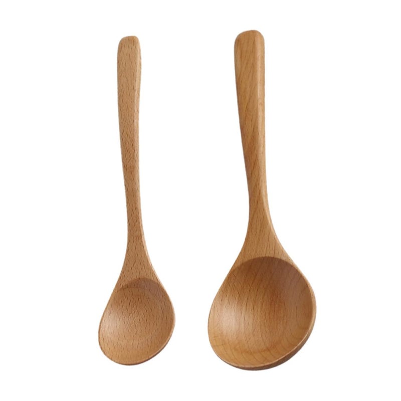 ملعقة شورب من خشب الزان مجموعة من 2 ملعقة مطبخ طويلة المقبض للطهي وتناول الطعام - Image 2