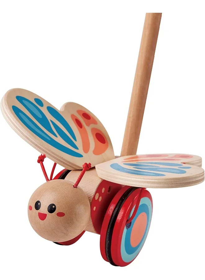 Hape Rainbow Butterfly Push And Pull Toy | Interactive Wooden Animal Toy For Toddlers | Push Toy For Walking | Suitable For 12 Months And Up 56.49x14.81x16.1cm