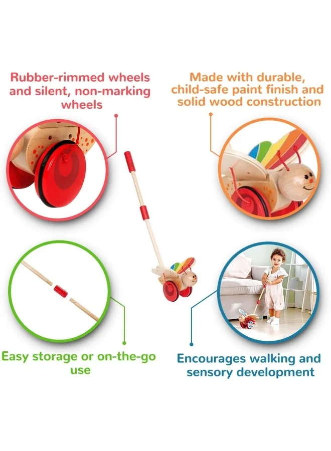 Hape Rainbow Butterfly Push And Pull Toy | Interactive Wooden Animal Toy For Toddlers | Push Toy For Walking | Suitable For 12 Months And Up 56.49x14.81x16.1cm
