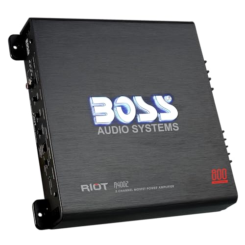BOSS Audio Systems R4002 Riot Series Car Audio Stereo Amplifier – 800 High Output, 2 Channel, Class A/B, 2/4 Ohm, Low/High Level Inputs, High/Low Pass Crossover, Full Range, Bridgeable, Subwoofer - Image 1