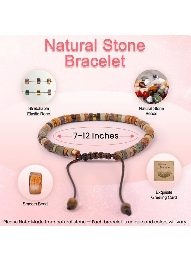 ZOKCC Inspirational Gifts Bracelets for Women: Christmas Day Gifts for Women Friends Sister Mom - Healing Natural Stone Beads Bracelets Thinking of you Get Well Soon Gift for Women, 7-12inch, Stone - Image 3