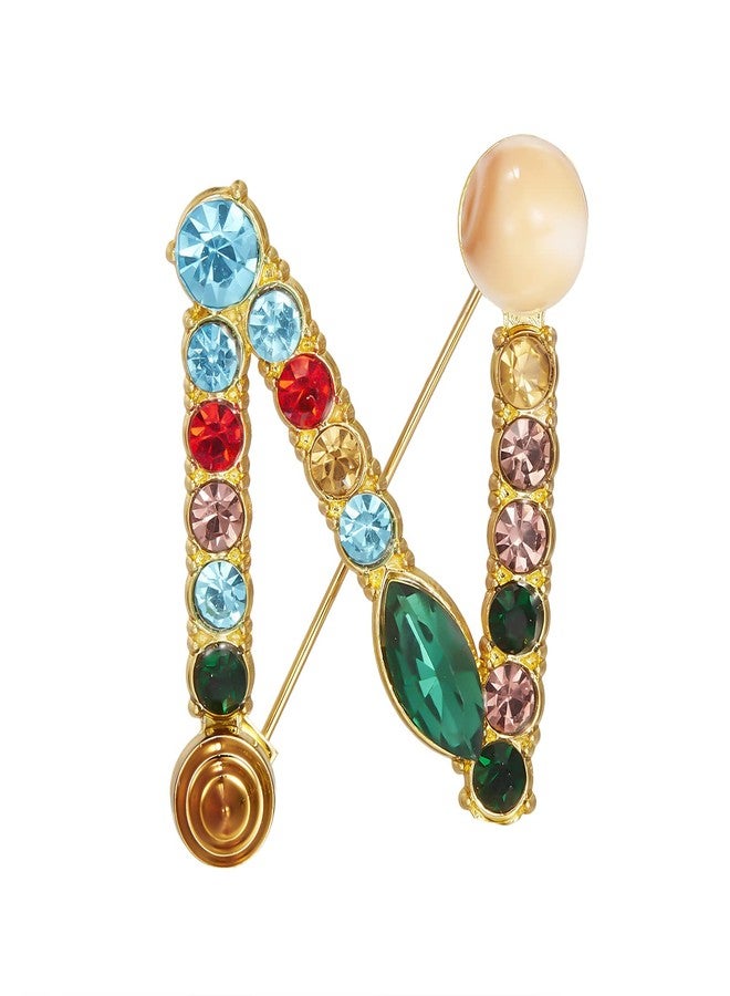 RINHOO Crystal Pearl Initial Brooch Gold Plated Enamel Colorful Letter Alphabet Breastpin Pin Jewelry for GIFTS (Gold N) - Image 1