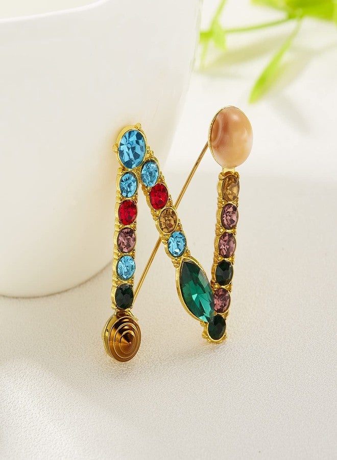 RINHOO Crystal Pearl Initial Brooch Gold Plated Enamel Colorful Letter Alphabet Breastpin Pin Jewelry for GIFTS (Gold N) - Image 2