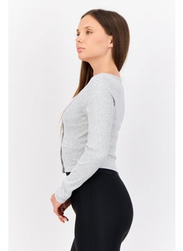 PUMA Women Sportswear Fit Embroidered Logo Ribbed Long Sleeves Outdoor Crop Top, Grey  - Image 3