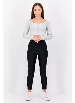 PUMA Women Sportswear Fit Embroidered Logo Ribbed Long Sleeves Outdoor Crop Top, Grey  - Image 4