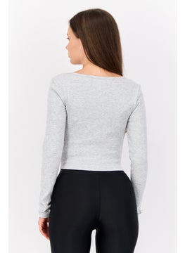 PUMA Women Sportswear Fit Embroidered Logo Ribbed Long Sleeves Outdoor Crop Top, Grey  - Image 2
