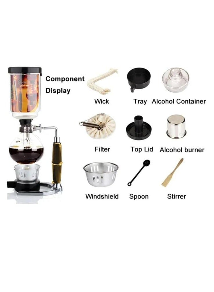 زيروهيرو وعاء تحضير القهوة سيفون – آلة تحضير القهوة الزجاجية المفرغة 3 أكواب، تصميم زجاجي مقاوم للحرارة - Image 4