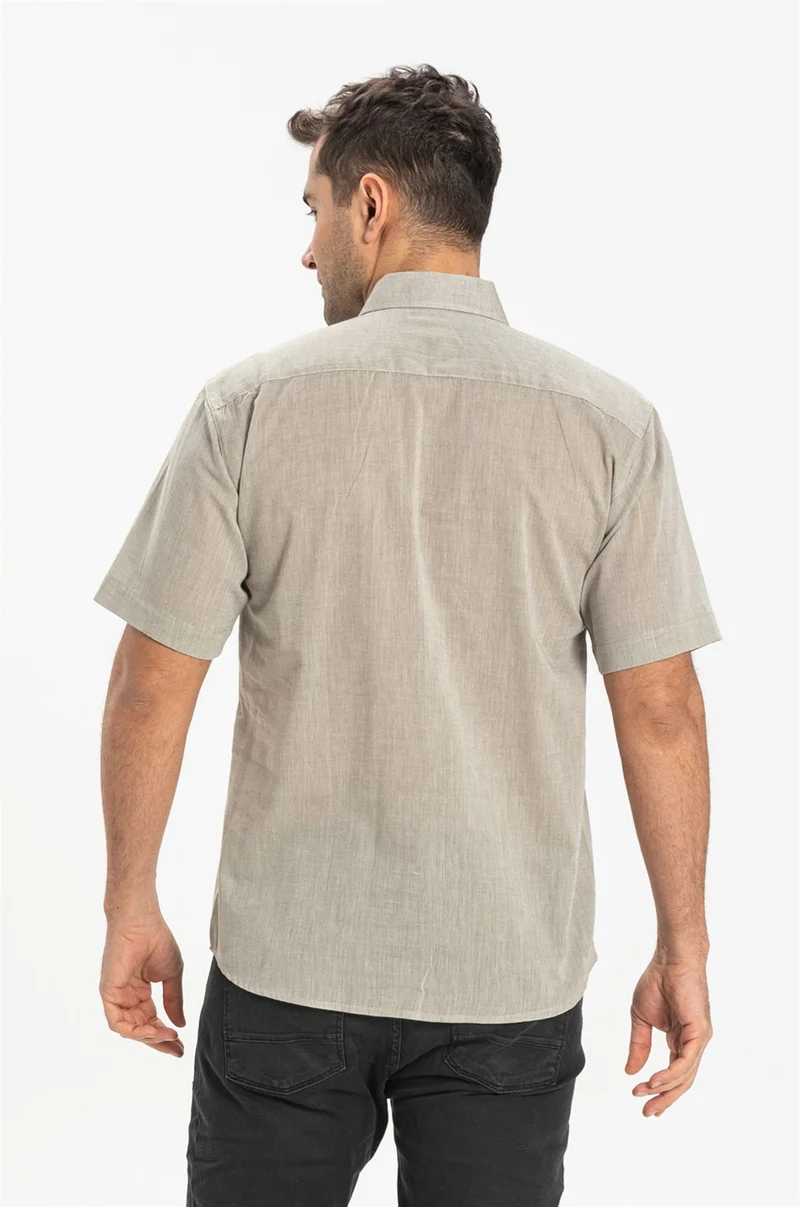 Eliş Şile Bezi Short Sleeve Şile Cloth Single Pocket Men's Shirt Stone 3031