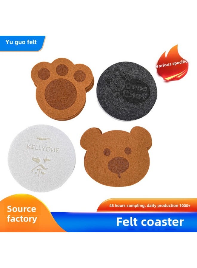 Halloween Non-woven Cartoon Coaster Ghost Festival Decorative Pumpkin Spider Web Non-slip Insulation Felt Coaster-Color:White Skull 1