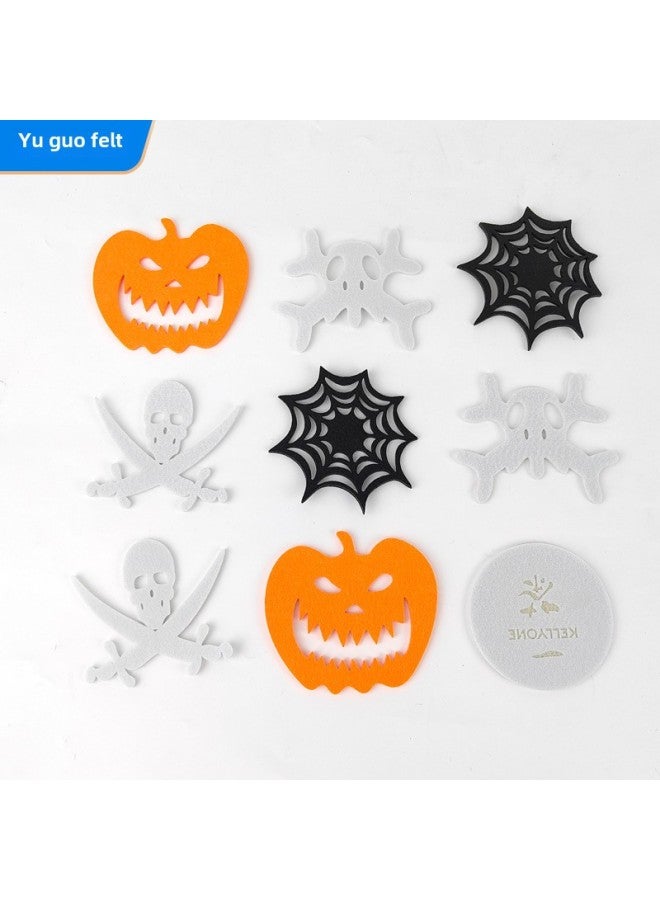 Halloween Non-woven Cartoon Coaster Ghost Festival Decorative Pumpkin Spider Web Non-slip Insulation Felt Coaster-Color:White Skull 1