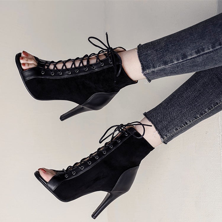 Lace-Up Sandals Women'S 2020 Summer Hollow-Out Short Boots Stiletto High Heel Dancing Shoes Plus Size Open Toe Sandals - Image 3