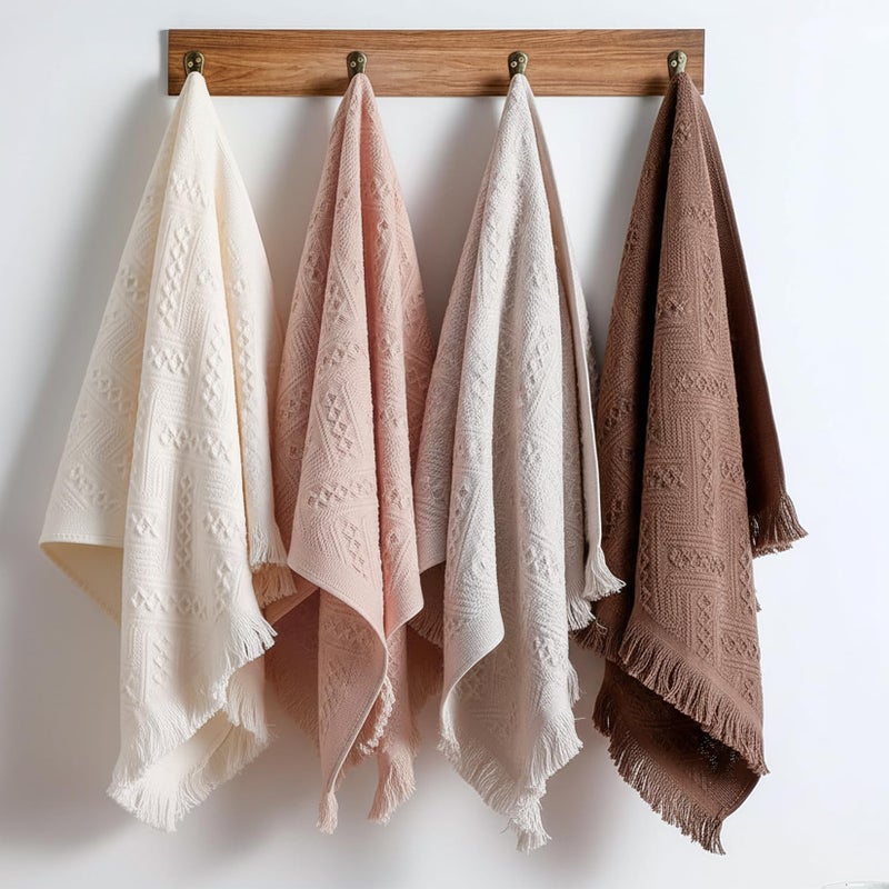 Vidroxin 4-Pack Luxury Decorative Cotton Hand Towels for Bathroom Super Absorbent with Jacquard Weave&Fringe â€“ 13x29.1" Boho Hand Towel Set,Soft Face Towel for Boho Bathroom Decor Kitchen Hotel Spa Guest - Image 1
