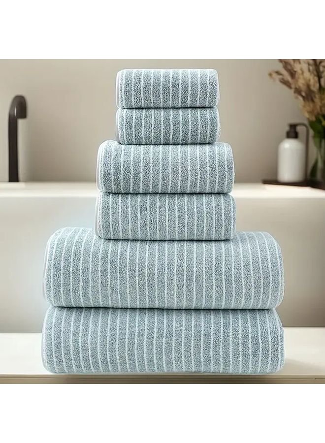 Green Strip 6 Piece Towel Set Super Soft Quick Drying For Bath Spa And Travel - Image 5