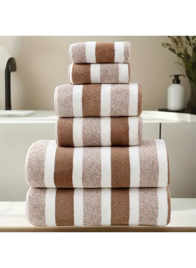Green Strip 6 Piece Towel Set Super Soft Quick Drying For Bath Spa And Travel - Image 2