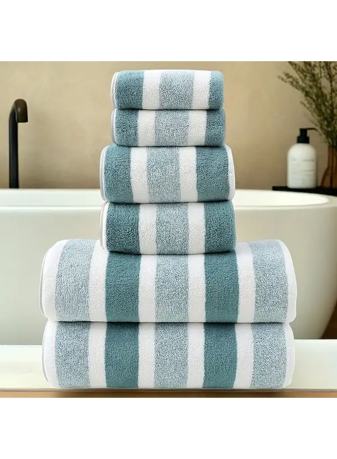 Green Strip 6 Piece Towel Set Super Soft Quick Drying For Bath Spa And Travel - Image 1