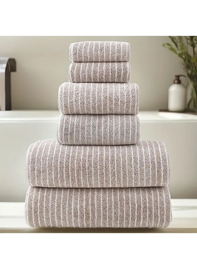 Green Strip 6 Piece Towel Set Super Soft Quick Drying For Bath Spa And Travel - Image 4