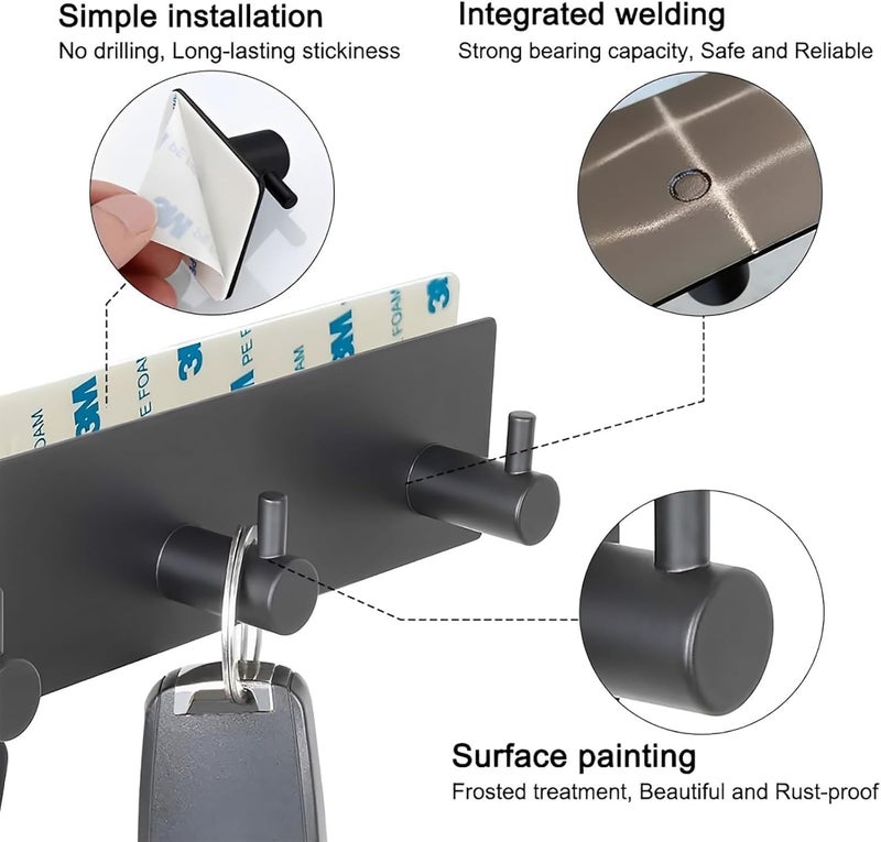 Aputue Key Holder for Wall, Key Holder Wall Mount with 3 Key Hooks, Sturdy Key Hooks for Entryway, Door, Bathroom, Kitchen, Hallway, Garage Etc, Key Holder Rack with 3m Strong Adhesive Tapes - Image 2