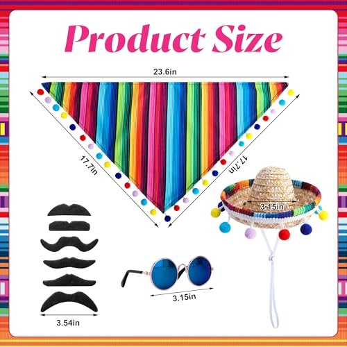 Watayo 4 PcsSet Mexican Porch Goose Outfits 23 17 Lawn Goose Statue Clothes Costume for Cinco De Mayo Garden Goose Clothes Mexican Sombrero with Bandana Scarf Beard Glasses for Patio Yard Decoration - Image 3