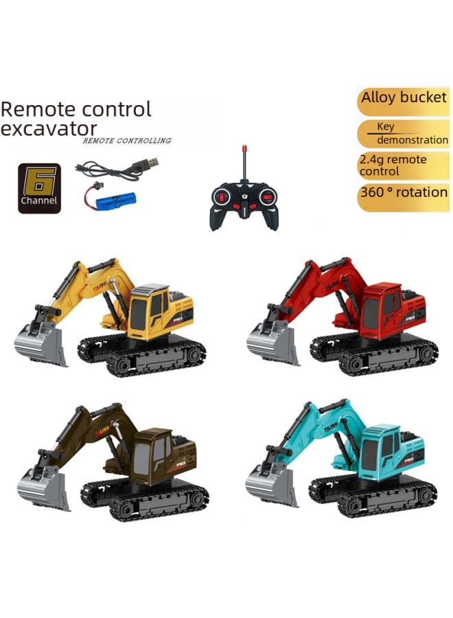 Wireless Remote Control Six-channel Alloy Excavator Simulation Model Electric Engineering Vehicle Children's Toy-Color:Upgraded Six-way Excavator-Red (alloy Bucket)-Proportion:1:24 - Image 2