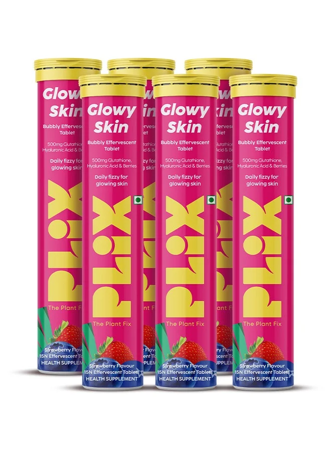 PLIX THE PLANT FIX Glutathione Skin Glow 90 Effervescent Tablets 500MG Pack Of 6, Strawberry Flavour