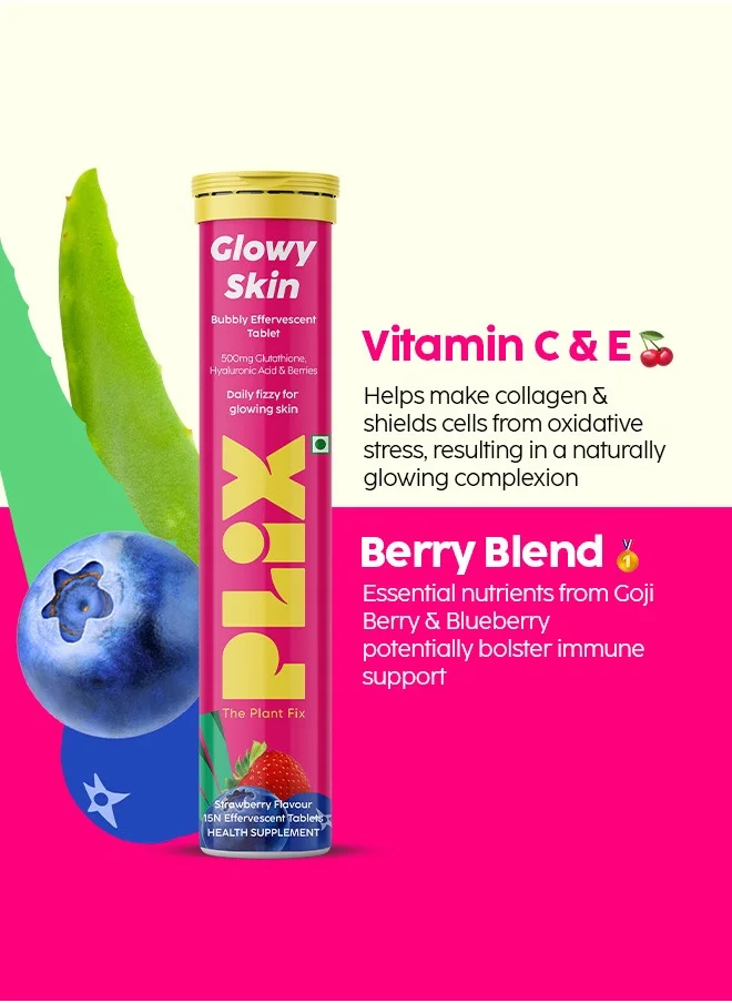 PLIX THE PLANT FIX Glutathione Skin Glow 90 Effervescent Tablets 500MG Pack Of 6, Strawberry Flavour
