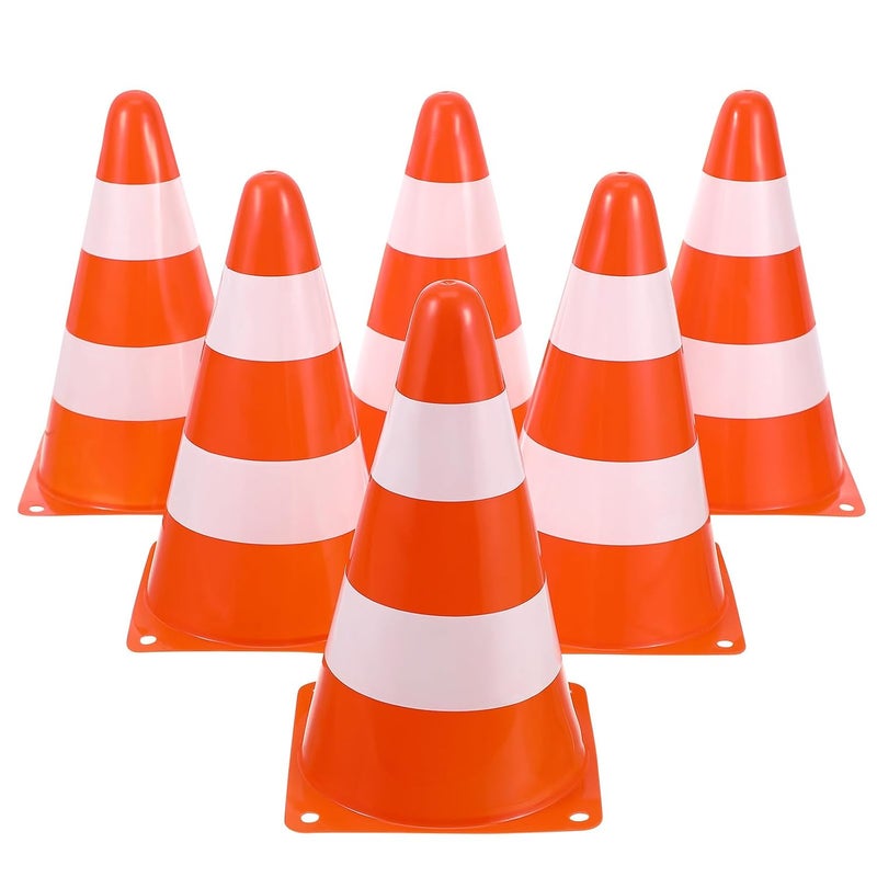 6pcs Small Traffic Cones Warning Cones Set Orange Pe Material 133x133x230mm for Parking Lot Protection Training Road Construction - Image 1