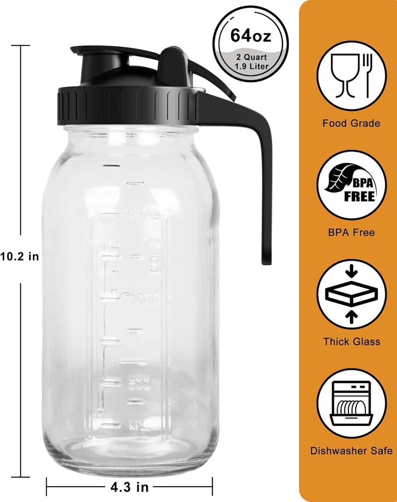 VA1KENE Mason Jar Pitcher Set of 2-64oz (2 Quart) Airtight & Leakproof Glass Pitcher with Lid, Perfect for Storing Breastmilk, Cold Brew, Sun Tea, with Easy-Pour Spout Lid - Image 2