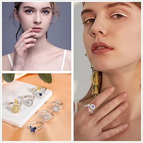 Honsny Fidget Rings for Women, Spinner Fidget Ring Set, Sunflower Butterfly Bee Star Moon Relief Spinning Rings for Adults - Image 4