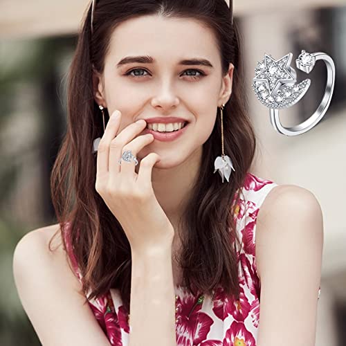 Honsny Fidget Rings for Women, Spinner Fidget Ring Set, Sunflower Butterfly Bee Star Moon Relief Spinning Rings for Adults - Image 3
