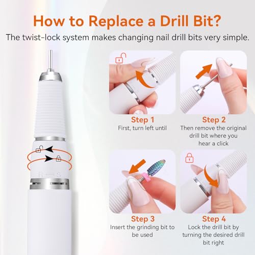 MAKARTT 30000RPM Electric Handpiece for Up200 Nail Drill Machine Professional E File 3 Pins White - Image 4