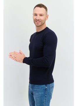 Sorbino Men Crew Neck Knitted Long Sleeves Sweater, Navy  - Image 2