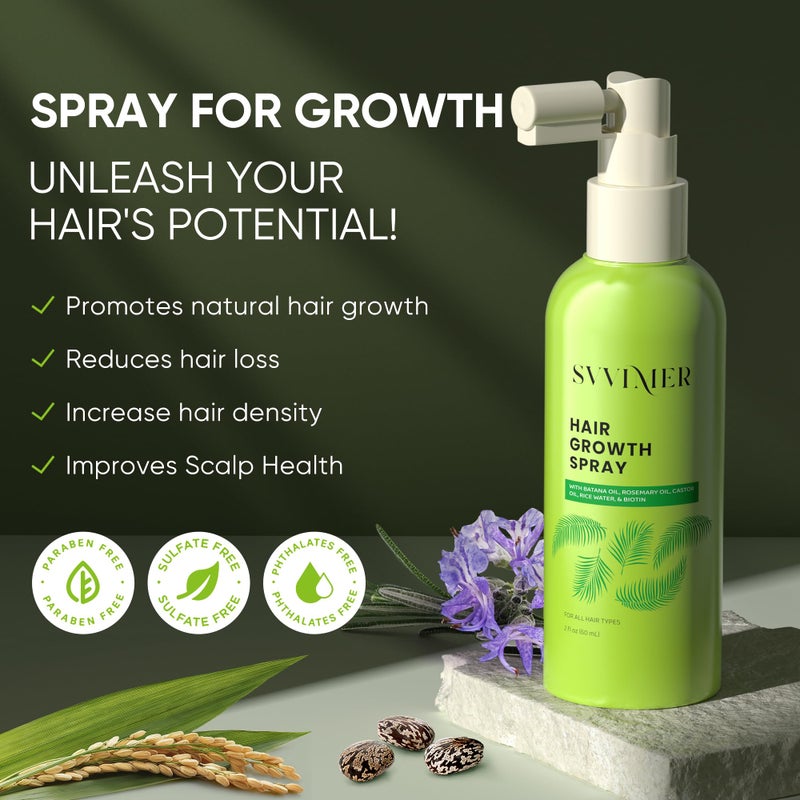 Svvimer Hair Growth Serum Spray - with Rosemary Batana Oil Biotin for Hair Loss and Thinning Hair - Thicker Fuller Hair for Women Men 2 Fl Oz (Pack of 1) - Image 2