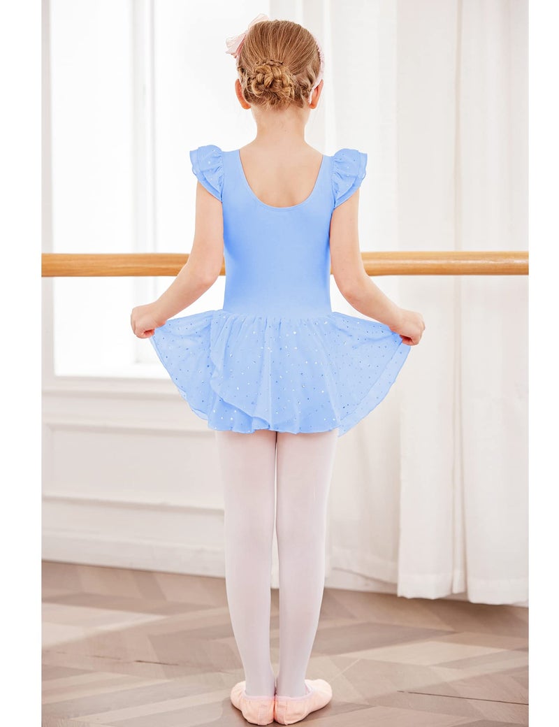 Arshiner Girls Ruffle Sleeve Ballet Dance Dress Tutu Skirted Leotard, 6-7 Years, Blue - Image 4